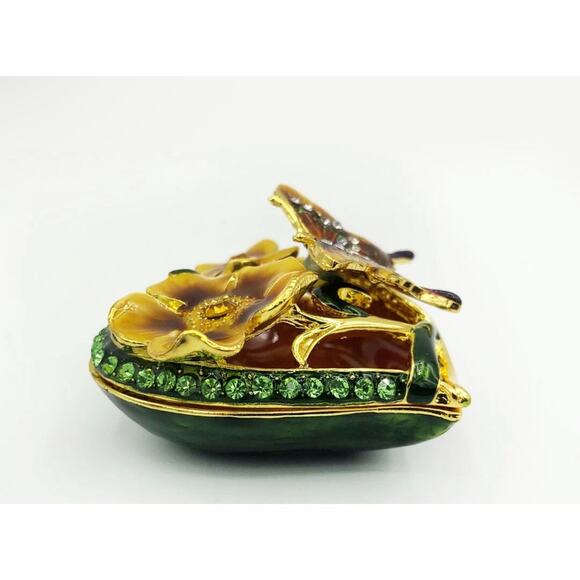 Cherished Treasures Enamel Butterfly With Crystals Floral Hinged trinket Box - Picture 2 of 6